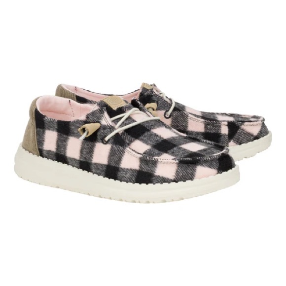 Hey Dude Wendy Buffalo Plaid Shoes - Pink and Black